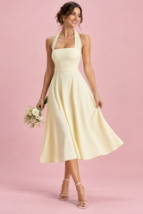 Hellgelbes Skater-Midikleid mit Neckholder