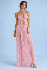 Rosa asymmetrisches Cut-out-Maxikleid