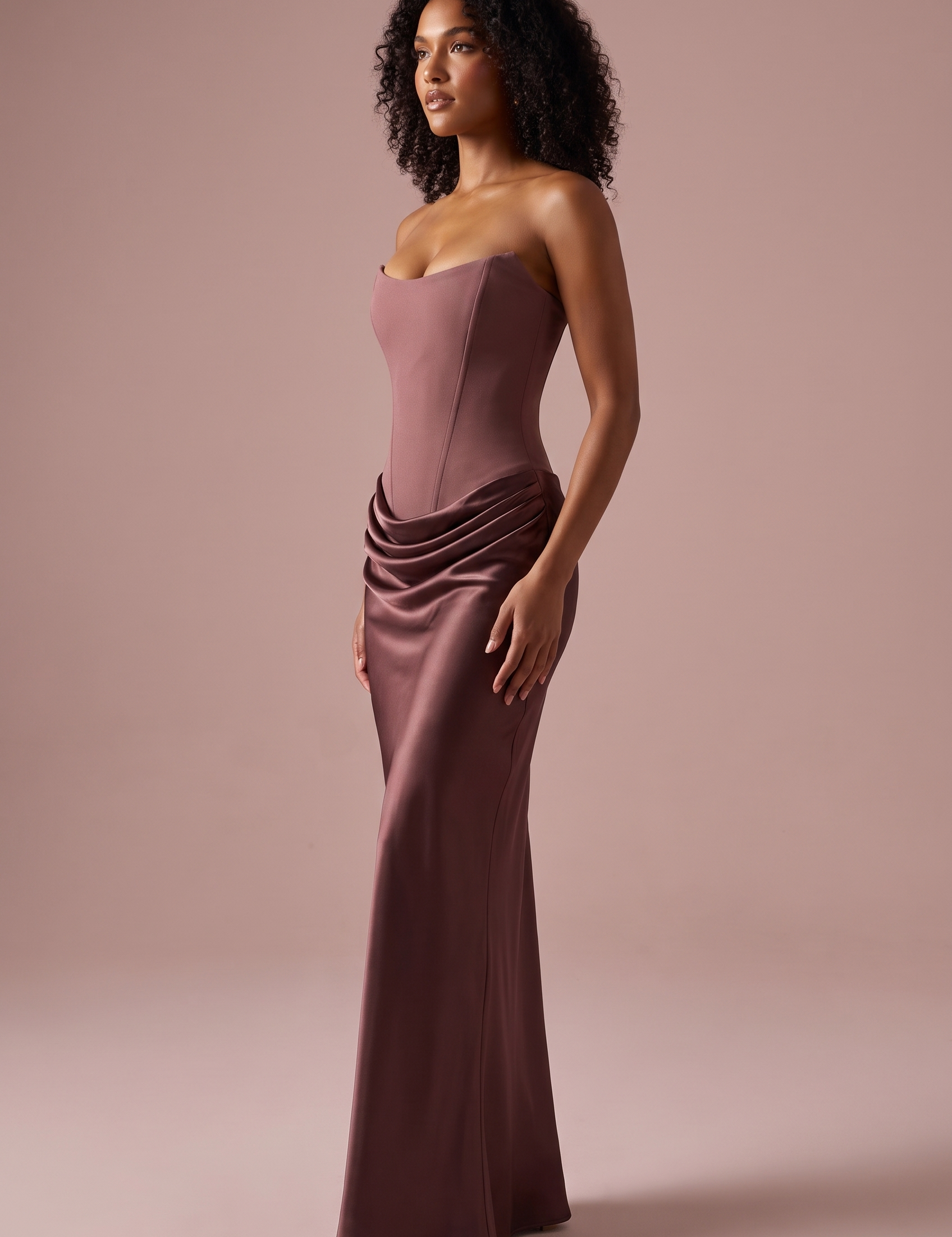 Robe longue corset bordeaux bustier | Vue de face | Lounelle Paris