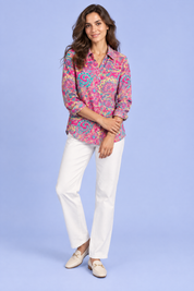 Chemise oversize rose à imprimé cachemire | Vue de face | Lounelle Paris