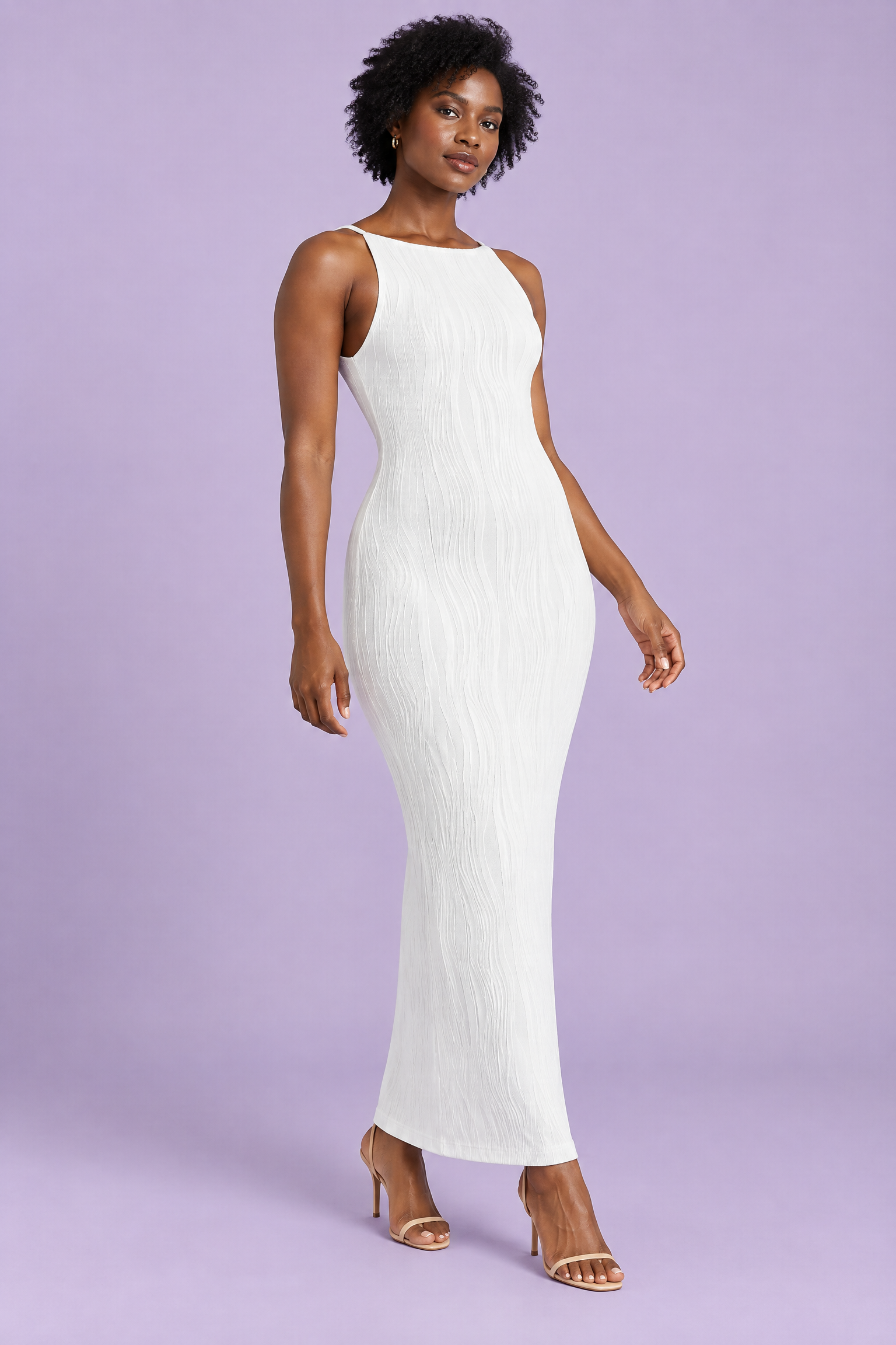 Robe longue moulante dos nu blanche | Vue de face | Lounelle Paris
