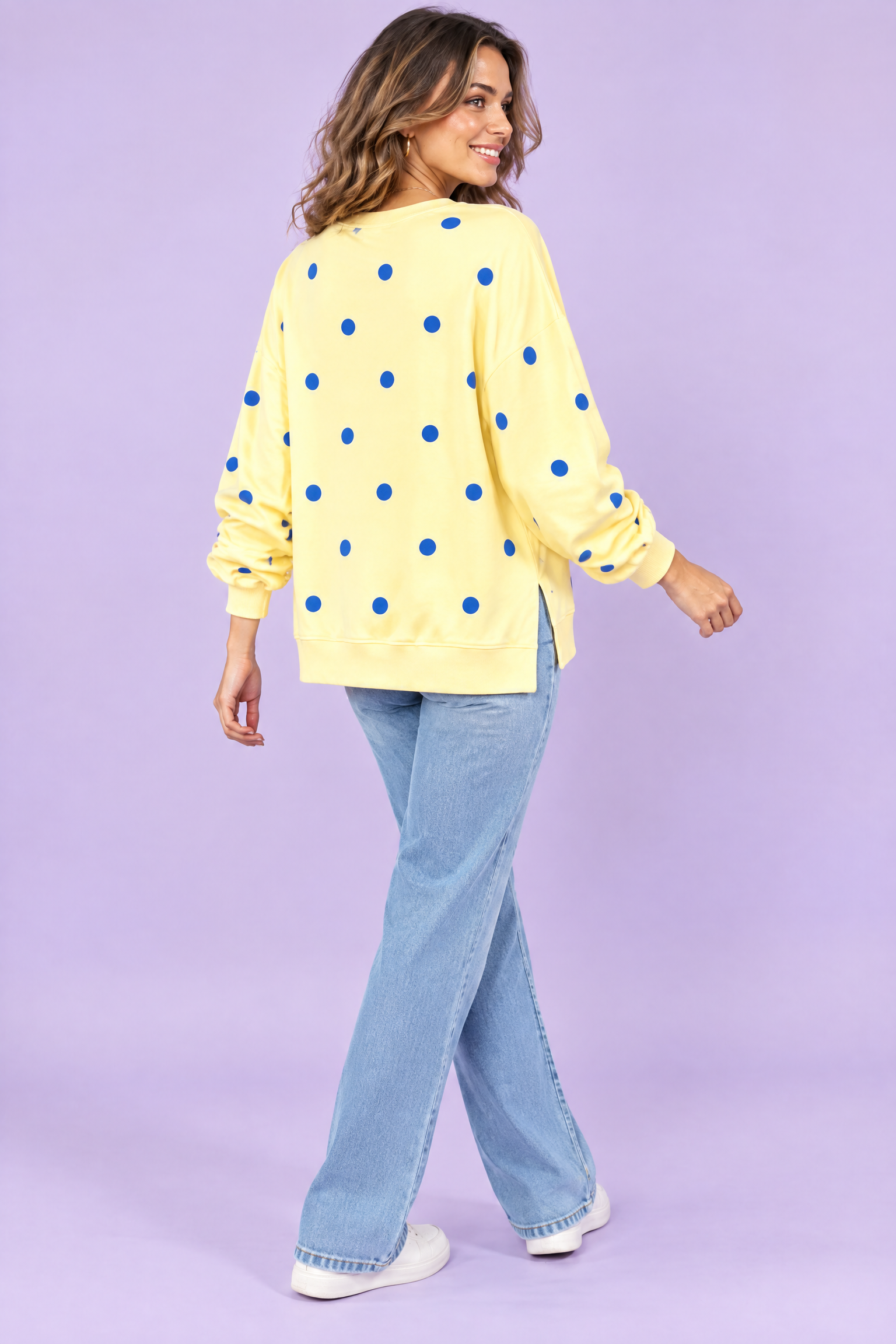 Sweat-shirt oversize jaune à pois | Vue de dos | Lounelle Paris
