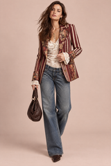 Roter taillierter Blazer mit Blumen- und Streifenmuster