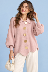 Oversize-Strickjacke mit Kragen in Altrosa