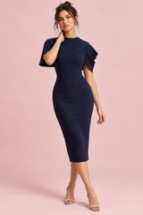 Figurbetontes Midikleid Berry mit drapiertem Cape – Marineblau