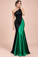 One-Shoulder-Abendkleid in Schwarz und Grün