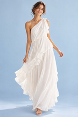 One-Shoulder-Kleid mit Rüschen in Weiß