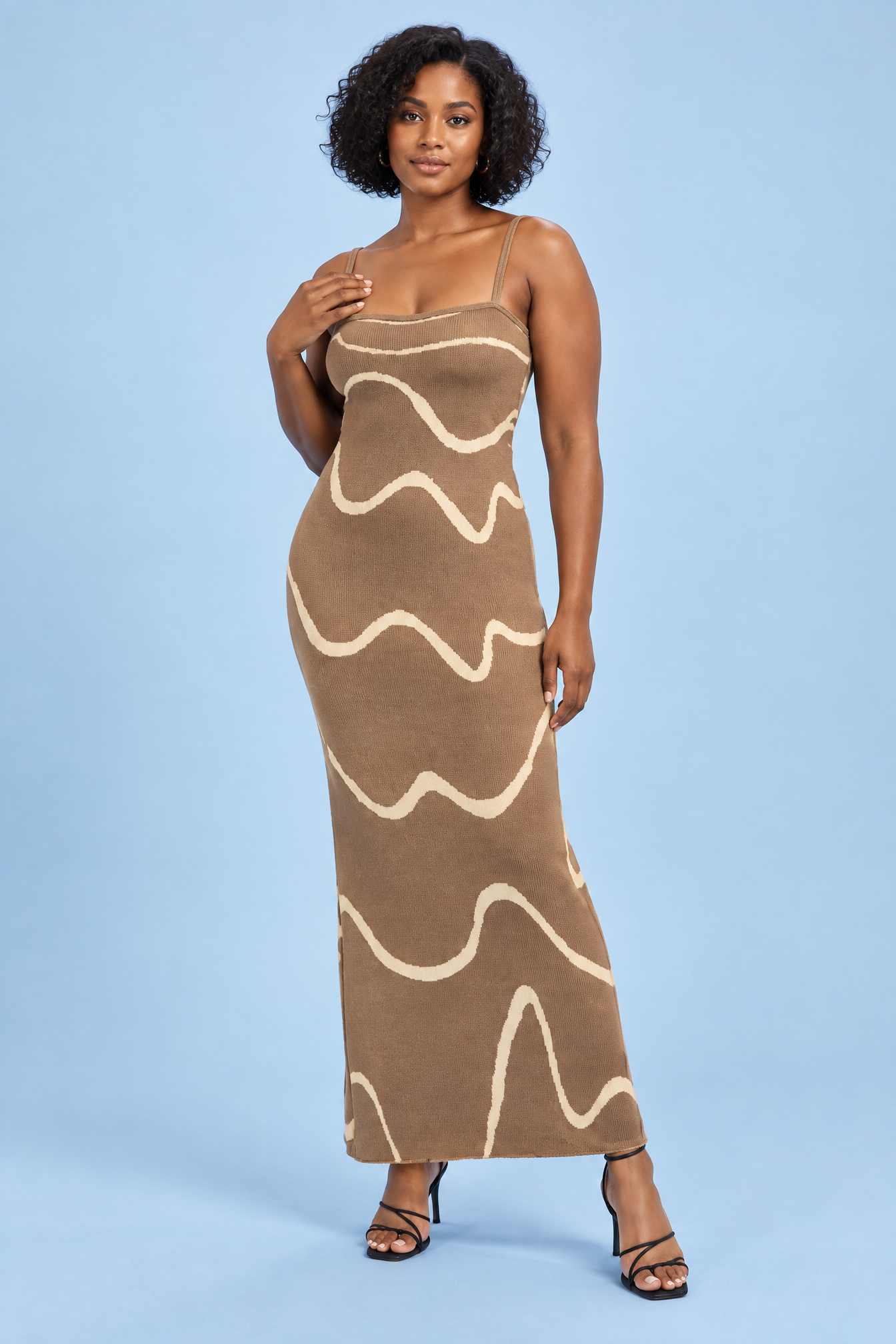 Robe longue rayée dos nu kaki | Vue de face | Lounelle Paris