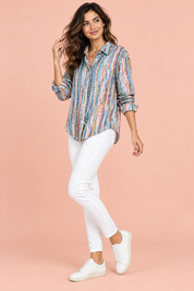 Chemise oversize bleue à imprimé cachemire | Vue de dos | Lounelle Paris