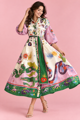 Lila A-Linien-Maxikleid mit Ballonärmeln