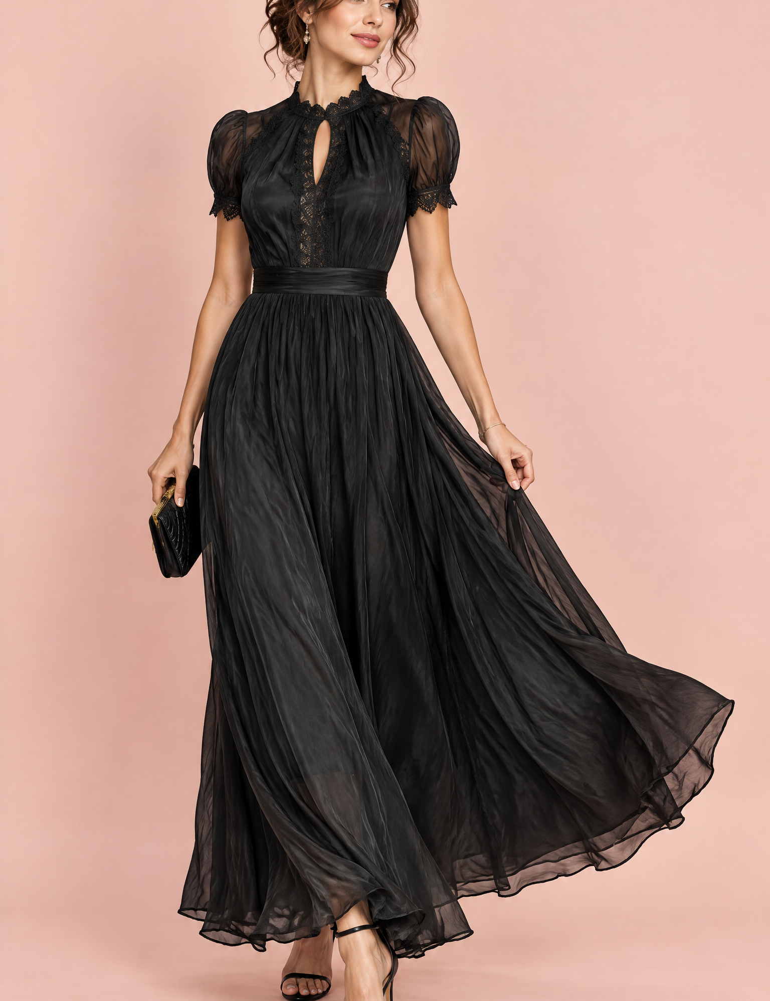 Robe longue plissée noire | Vue de face | Lounelle Paris