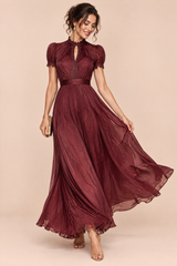 Bordeauxrotes Volant-Maxikleid