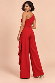 Combinaison pantalon rouge à encolure carrée festonnée | Vue de dos | Lounelle Paris
