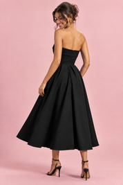 Robe midi patineuse bustier noire | Vue de dos | Lounelle Paris