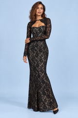 Schwarzes Spitzen-Maxikleid mit Herzausschnitt