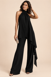 Ensemble pantalon fluide noir sans manches | Vue de face | Lounelle Paris