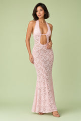 Rosa rückenfreies Neckholder-Maxikleid
