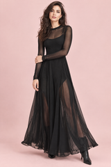 Schwarzes Maxikleid mit Mesh-Einsätzen