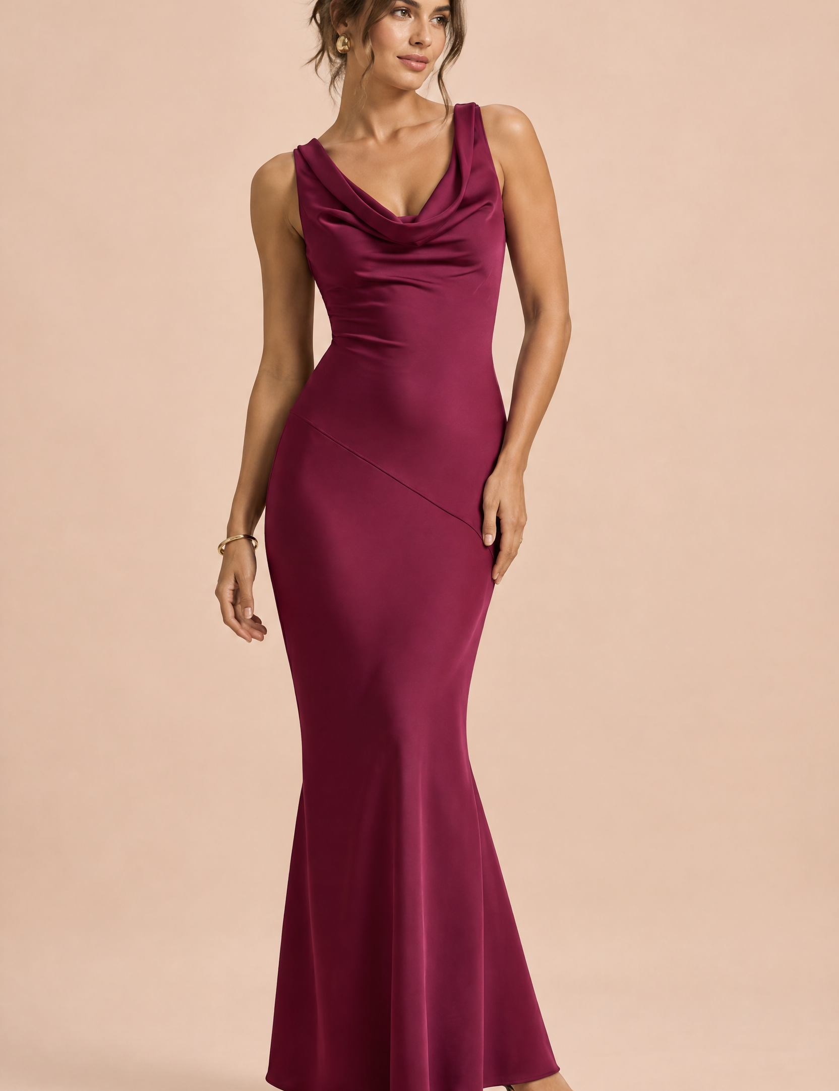 Robe longue asymétrique torsadée rose | Vue de face | Lounelle Paris