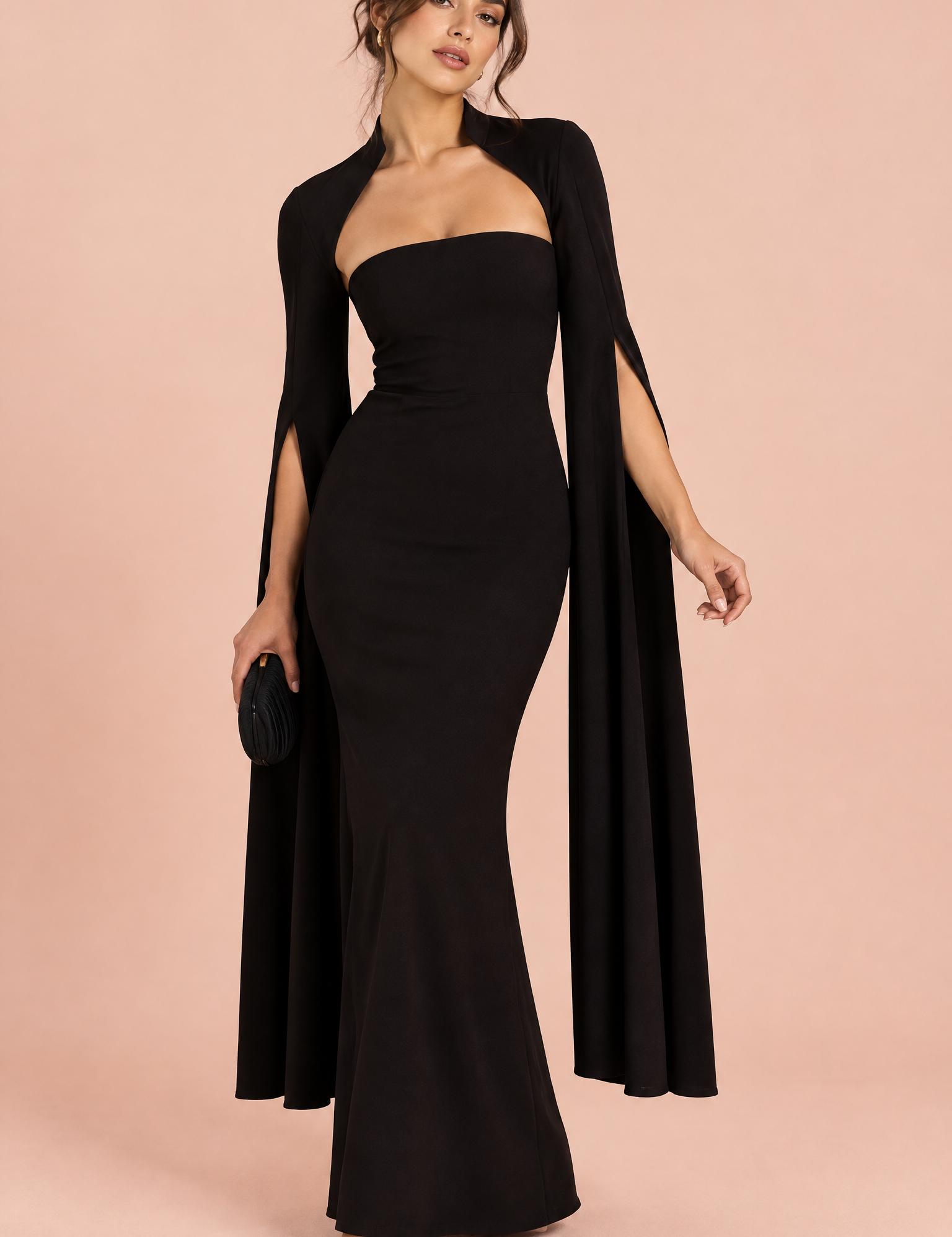 Robe longue noire moulante à encolure carrée | Vue de face | Lounelle Paris
