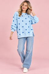 Oversize-Sweatshirt mit Polka-Dots in Blau