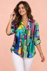 Grüne Bluse mit Blumenmuster und Kragen