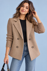 Brauner zweireihiger Blazer mit Reverskragen