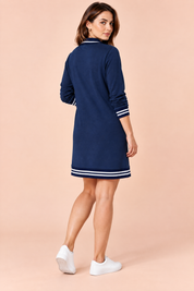 Robe droite bleu marine à col zippé | Vue de dos | Lounelle Paris