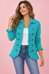 Taillierte türkise Jacke mit Leopardenprint