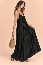 Robe longue fluide dos nu noire | Vue de dos | Lounelle Paris