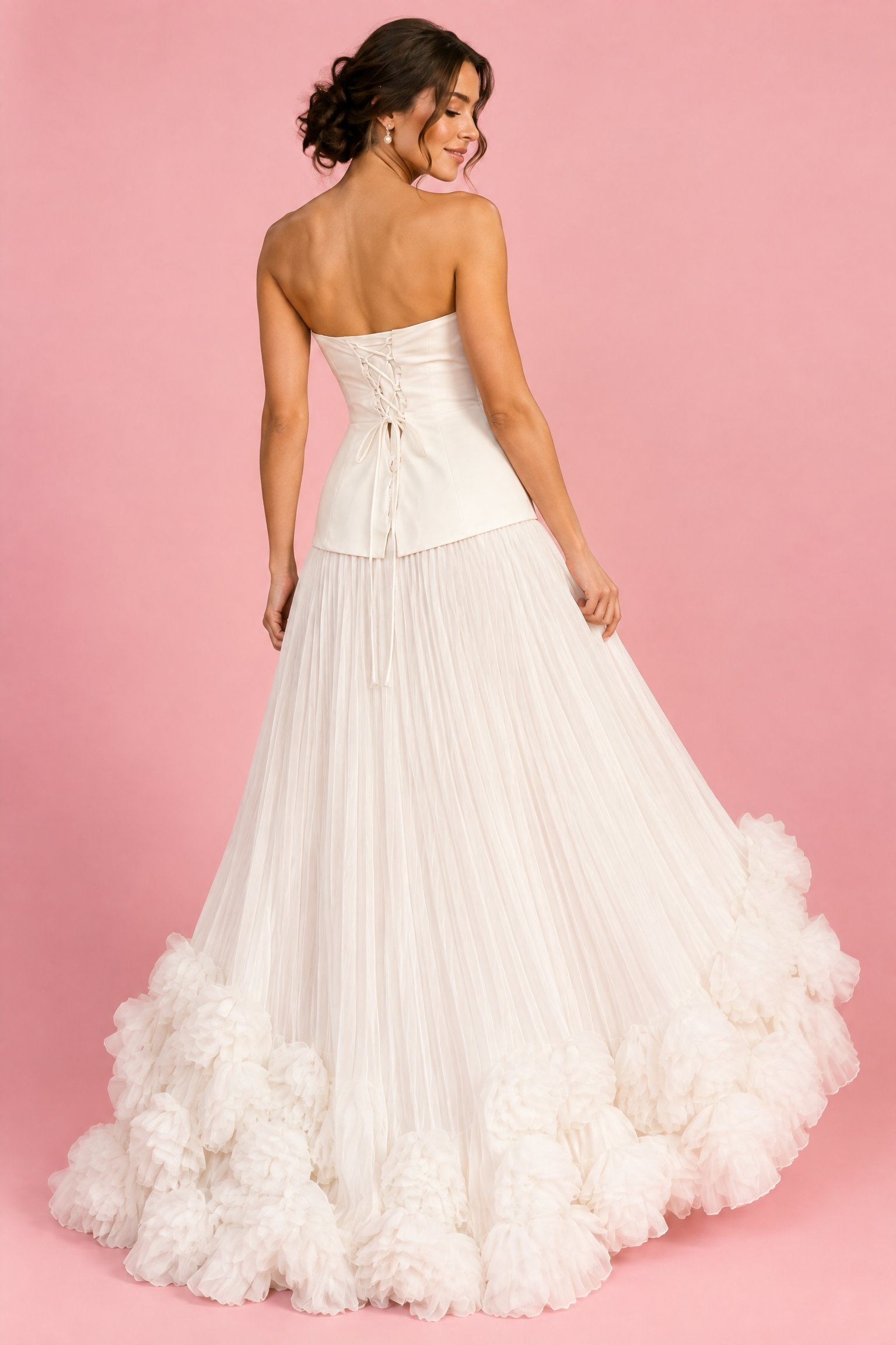 Robe longue bustier plissée blanche | Vue de dos | Lounelle Paris