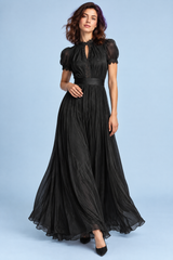 Schwarzes Volant-Maxikleid