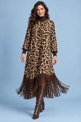 Maxikleid mit Leopardenmuster und Fransensaum
