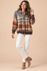 Karierter Cardigan mit Kragen in Braun