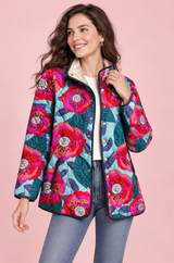 Türkise Steppjacke mit hohem Kragen