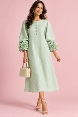 A-Linien-Midikleid in Mintgrün mit Puffärmeln