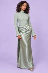 Mintgrünes Maxikleid mit Raffungen