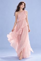One-Shoulder-Kleid mit Rüschen in Hellrosa
