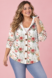 Gilet à capuche écru à fleurs | Porté sur une autre silhouette | Lounelle Paris