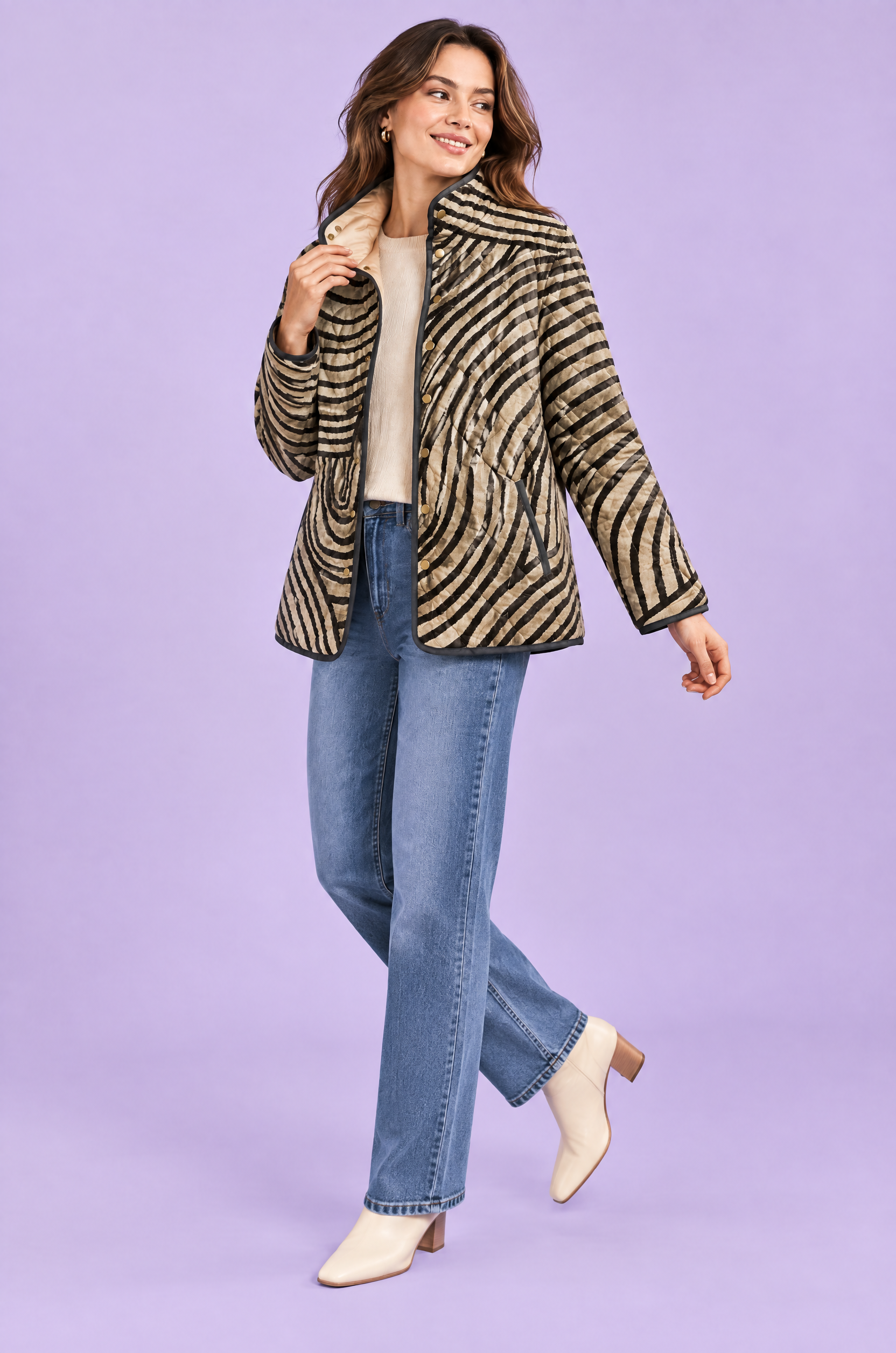 Veste matelassée beige à col montant | Vue de dos | Lounelle Paris