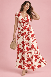 Robe longue écrue à fleurs et taille smockée | Porté sur une autre silhouette | Lounelle Paris