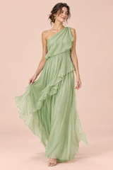One-Shoulder-Kleid mit Rüschen in Grün
