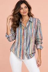 Blaues Oversize-Paisleyhemd