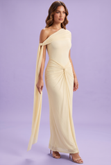 One-Shoulder-Maxikleid mit Raffungen in Gelb