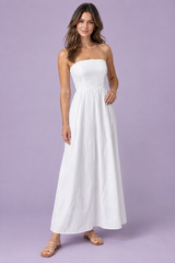Weißes trägerloses Maxikleid mit A-Linie