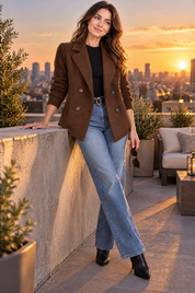 Blazer marron foncé croisé à revers | Deuxième photo lifestyle | Lounelle Paris