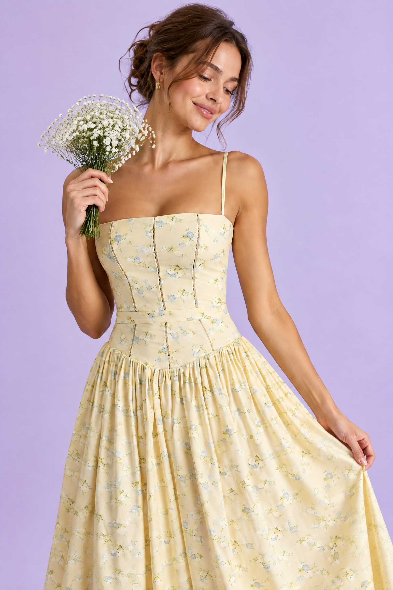 Robe longue jaune à corset | Vue rapprochée | Lounelle Paris