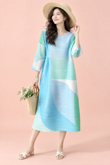 Plissiertes A-Linien-Midikleid in Blau
