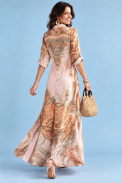 Robe-chemise midi imprimée rose | Vue de dos | Lounelle Paris