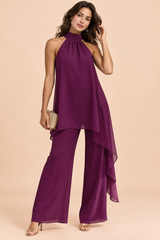 Fließendes Hosen-Set in Violett mit ärmellosem Top